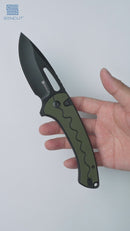 SENCUT Squiggy Flipper & Thumb Hole & Button Lock Knife G10 Handle (3.89" 9Cr18MoV Blade) S24082A-2