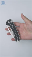 SENCUT Squiggy Flipper & Thumb Hole & Button Lock Knife G10 Handle (3.89" 9Cr18MoV Blade) S24082A-1