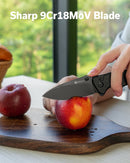 SENCUT Cybrix Thumb Stud & Flipper & Button Lock Knife Black Aluminum Handle (3.46" Black 9Cr18MoV Blade) S23098A - 1 - SENCUT