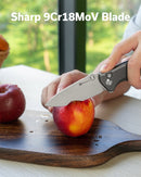 SENCUT Cybrix Thumb Stud & Flipper & Button Lock Knife Gray Aluminum Handle (3.46" Satin Finished 9Cr18MoV Blade) S23098A - 2 - SENCUT