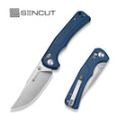 SENCUT Slybolt Thumb Stud & Crossbar Lock Knife Blue Canvas Micarta Handle (3.59" Satin Finished 9Cr18MoV Blade) S25001A - 2 - SENCUT