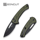 SENCUT Squiggy Flipper & Thumb Hole & Button Lock Knife Black / Green G10 Handle (3.89" Black 9Cr18MoV Blade) S24082A - 2 - SENCUT