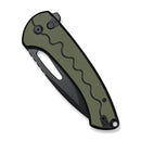 SENCUT Squiggy Flipper & Thumb Hole & Button Lock Knife Black / Green G10 Handle (3.89" Black 9Cr18MoV Blade) S24082A - 2 - SENCUT