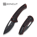 SENCUT Squiggy Flipper & Thumb Hole & Button Lock Knife Burgundy / Black G10 Handle (3.89" Black 9Cr18MoV Blade) S24082A - 3 - SENCUT