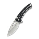 SENCUT Squiggy Flipper & Thumb Hole & Button Lock Knife White / Black G10 Handle (3.89" Satin Finished 9Cr18MoV Blade) S24082A - 1 - SENCUT