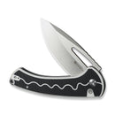 SENCUT Squiggy Flipper & Thumb Hole & Button Lock Knife White / Black G10 Handle (3.89" Satin Finished 9Cr18MoV Blade) S24082A - 1 - SENCUT