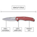 SENCUT CITIUS Flipper & Manual Thumb Knife Burgundy G10 Handle (3.3" Gray Stonewashed 9Cr18MoV Blade) SA01E - SENCUT