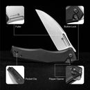 SENCUT Watauga Flipper & Button Lock Knife Black G10 Handle (3.48" Stonewashed D2 Blade) S21011-1 - SENCUT