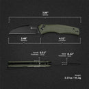 SENCUT Watauga Flipper & Button Lock Knife Dark Green Canvas Micarta Handle (3.48" Black Stonewashed D2 Blade) S21011-2