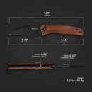 SENCUT Watauga Flipper & Button Lock Knife Cuibourtia Wood Handle (3.48" Black Stonewashed D2 Blade) S21011-4 - SENCUT