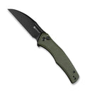 SENCUT Watauga Flipper & Button Lock Knife Dark Green Canvas Micarta Handle (3.48" Black Stonewashed D2 Blade) S21011-2