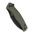SENCUT Watauga Flipper & Button Lock Knife Dark Green Canvas Micarta Handle (3.48" Black Stonewashed D2 Blade) S21011-2
