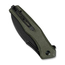 SENCUT Watauga Flipper & Button Lock Knife Dark Green Canvas Micarta Handle (3.48" Black Stonewashed D2 Blade) S21011-2