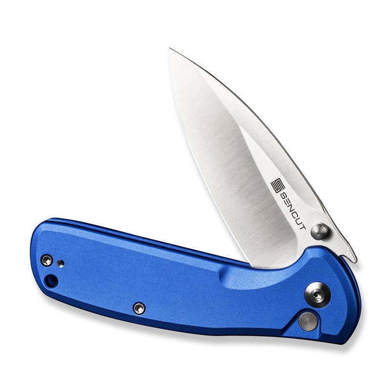 SENCUT ArcBlast Flipper & Button Lock & Thumb Stud Knife Bright Blue Aluminum Handle (2.98" Satin Finished 9Cr18MoV Blade) S22043B-3