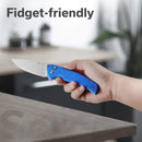 SENCUT Serene Flipper & Button Lock & Thumb Stud Knife Bright Blue Aluminum Handle (3.48" Satin Finished D2 Blade) S21022B-4
