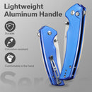 SENCUT Serene Flipper & Button Lock & Thumb Stud Knife Bright Blue Aluminum Handle (3.48" Satin Finished D2 Blade) S21022B-4