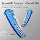 SENCUT Serene Flipper & Button Lock & Thumb Stud Knife Bright Blue Aluminum Handle (3.48" Satin Finished D2 Blade) S21022B-4