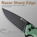 SENCUT Serene Flipper & Button Lock & Thumb Stud Knife Green Aluminum Handle (3.48" Black D2 Blade) S21022B-5