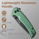 SENCUT Serene Flipper & Button Lock & Thumb Stud Knife Green Aluminum Handle (3.48" Black D2 Blade) S21022B-5