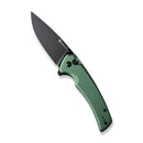SENCUT Serene Flipper & Button Lock & Thumb Stud Knife Green Aluminum Handle (3.48" Black D2 Blade) S21022B-5