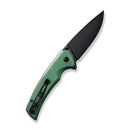 SENCUT Serene Flipper & Button Lock & Thumb Stud Knife Green Aluminum Handle (3.48" Black D2 Blade) S21022B-5