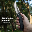 SENCUT Vornix Flipper Knife Black Canvas Micarta Handle (3.65" Satin Finished 9Cr18MoV Blade) S25038-2