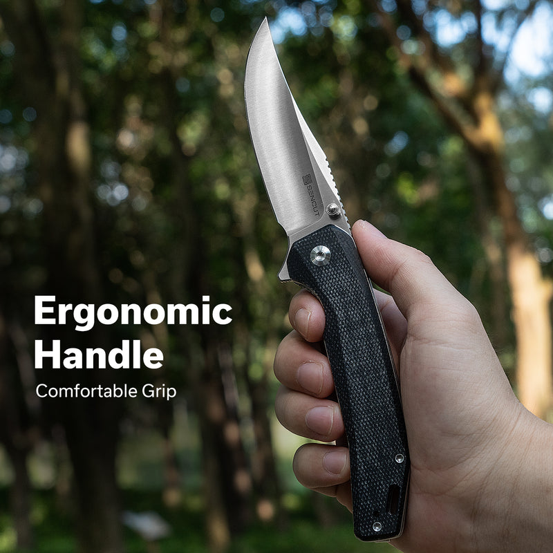 SENCUT Vornix Flipper Knife Black Canvas Micarta Handle (3.65" Satin Finished 9Cr18MoV Blade) S25038-2