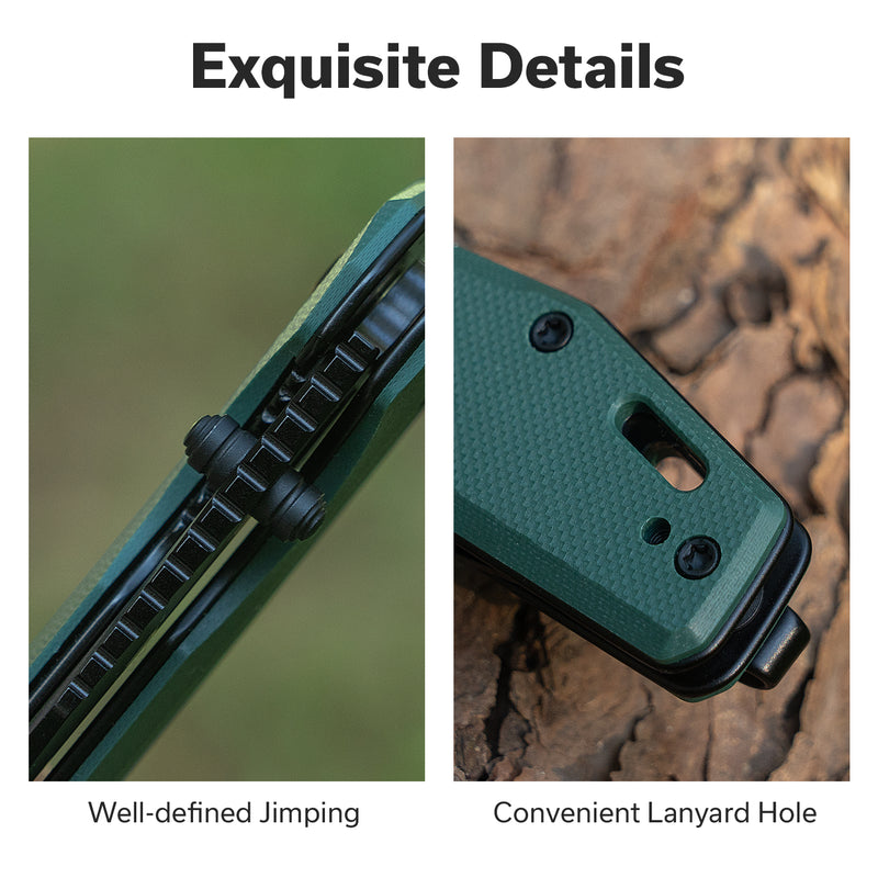 SENCUT Vornix Flipper Knife Teal Green G10 Handle (3.65" Black 9Cr18MoV Blade) S25038-1