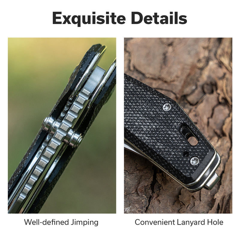 SENCUT Vornix Flipper Knife Black Canvas Micarta Handle (3.65" Satin Finished 9Cr18MoV Blade) S25038-2