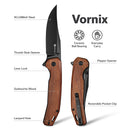 SENCUT Vornix Flipper Knife Guibourtia Wood Handle (3.65" Black 9Cr18MoV Blade) S25038-3