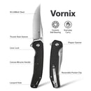 SENCUT Vornix Flipper Knife Black Canvas Micarta Handle (3.65" Satin Finished 9Cr18MoV Blade) S25038-2