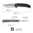 SENCUT Vornix Flipper Knife Black Canvas Micarta Handle (3.65" Satin Finished 9Cr18MoV Blade) S25038-2