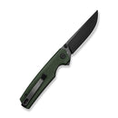 SENCUT Stria Flipper & Thumb Stud Knife Milled Green Canvas Micarta Handle (3.12" Black D2 Blade) S25112-2