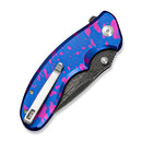SENCUT Cybrix Thumb Stud & Flipper & Button Lock Knife Blue / Purple Aluminum Handle (3.46" Black Stonewashed With Etching Pattern 9Cr18MoV  Blade) S23098A-2026 BSW