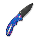 SENCUT Cybrix Thumb Stud & Flipper & Button Lock Knife Blue / Purple Aluminum Handle (3.46" Black Stonewashed With Etching Pattern 9Cr18MoV  Blade) S23098A-2026 BSW