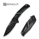 SENCUT Quirk Flipper & Thumb Stud Knife Black & Gray G10 Handle (3.41" Black D2 Blade) S25099-2
