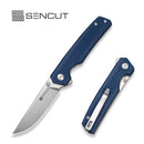 SENCUT Stria Flipper & Thumb Stud Knife Milled Blue Canvas Micarta Handle (3.12" Satin Finished D2 Blade) S25112-3