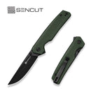 SENCUT Stria Flipper & Thumb Stud Knife Milled Green Canvas Micarta Handle (3.12" Black D2 Blade) S25112-2