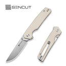 SENCUT Stria Flipper & Thumb Stud Knife Milled Ivory G10 Handle (3.12" Satin Finished D2 Blade) S25112-1