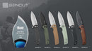 SENCUT Sachse Flipper & Button Lock & Thumb Stud Knife Black G10 Handle (3.47" Satin Finished 9Cr18MoV Blade) S21007-5