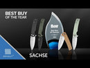 SENCUT Sachse Flipper & Button Lock & Thumb Stud Knife Micarta Handle (3.47" 9Cr18MoV Blade) S21007-1