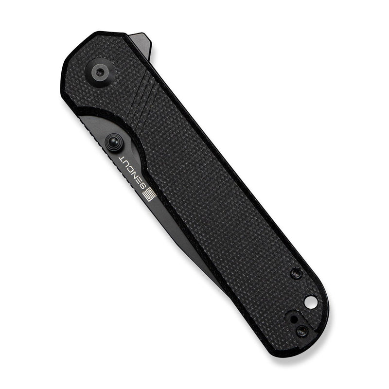 SENCUT Aetheris Flipper & Thumb Stud Knife Black Canvas Micarta Handle (3.68" Black 9Cr18MoV Blade) S24095 - 3 - SENCUT