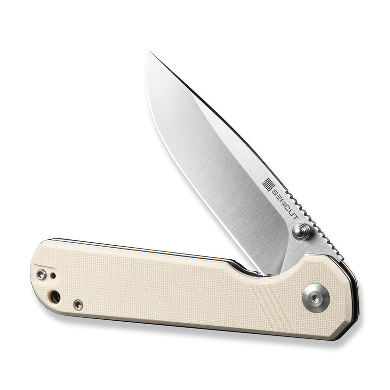 SENCUT Aetheris Flipper & Thumb Stud Knife Ivory G10 Handle (3.68" Satin Finished 9Cr18MoV Blade) S24095 - 1 - SENCUT