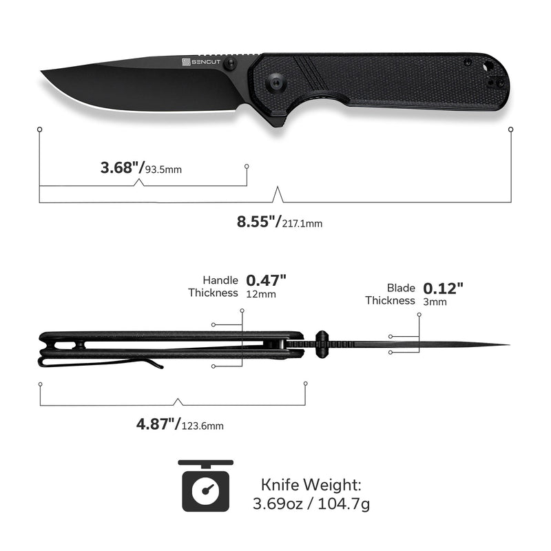 SENCUT Aetheris Flipper & Thumb Stud Knife Micarta Handle (3.68" 9Cr18MoV Blade) S24095 - 3 - SENCUT