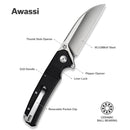 SENCUT Awassi Flipper & Thumb Stud Knife G10 Handle (3.46" 9Cr18MoV Blade) S24065 - 1 - SENCUT