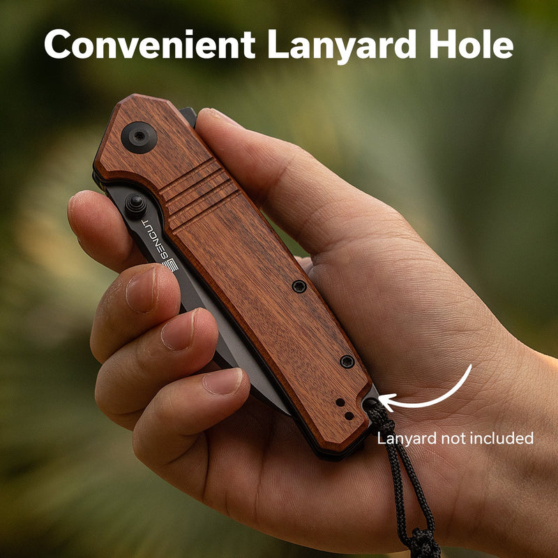 SENCUT Awassi Flipper & Thumb Stud Knife Wood Handle (3.46" 9Cr18MoV Blade) S24065 - 3 - SENCUT