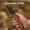 SENCUT Awassi Flipper & Thumb Stud Knife Wood Handle (3.46" 9Cr18MoV Blade) S24065 - 3 - SENCUT