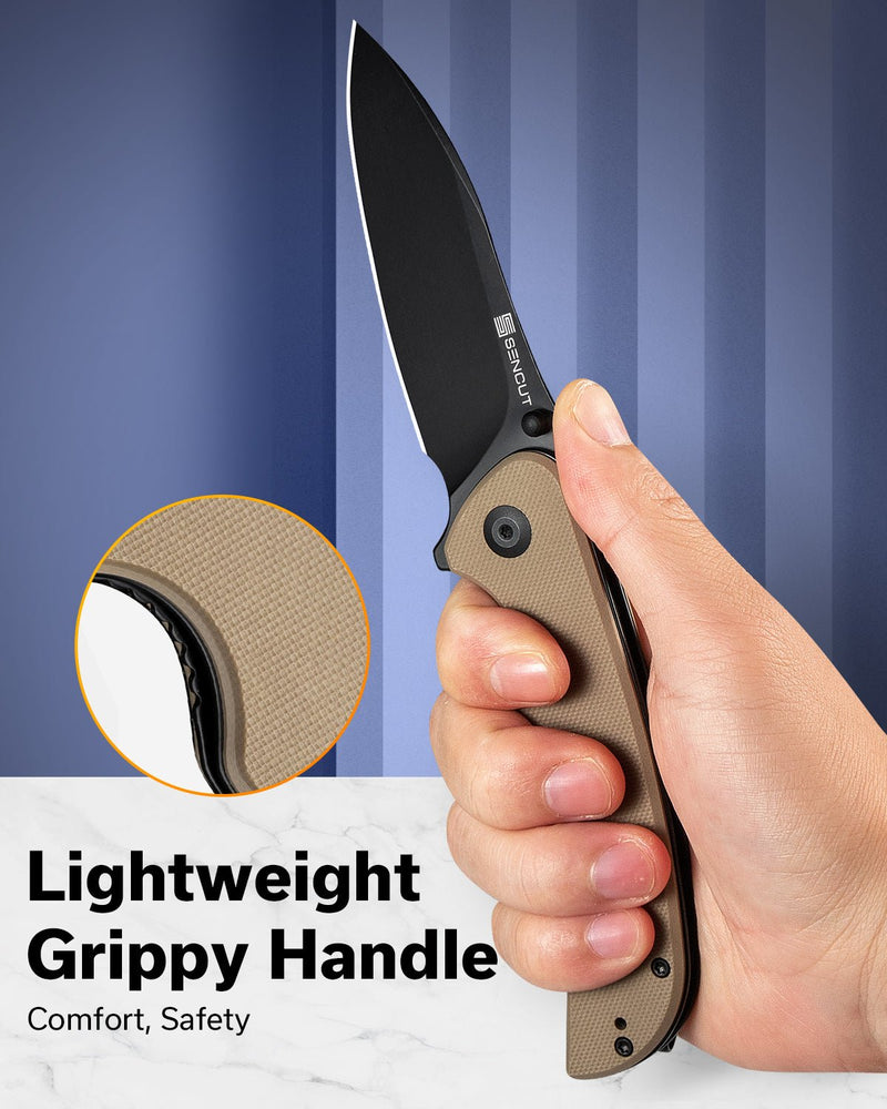 SENCUT Borzam Flipper & Thumb Stud Knife G10 Handle (3.46" 9Cr18MoV Blade) S23077 - 2
