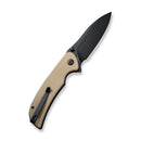 SENCUT Borzam Flipper & Thumb Stud Knife Tan G10 Handle (3.46" Black 9Cr18MoV Blade) S23077-2