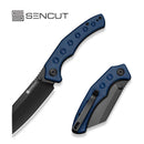 SENCUT Clout Thumb Stud Knife Blue Canvas Micarta Handle (2.99" Black D2 Blade) S26031-3 - SENCUT